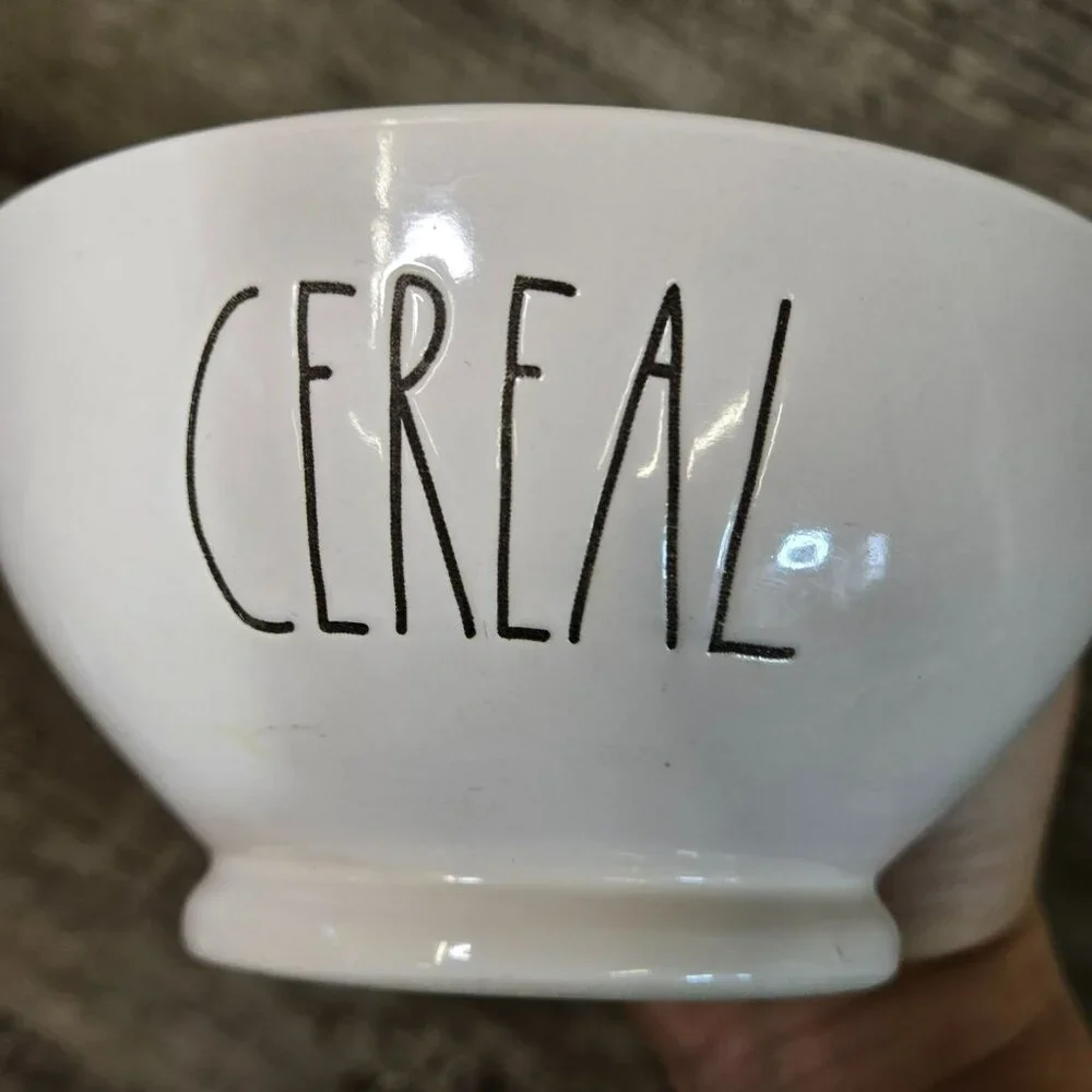 Rae Dunn Artisan Collection Ceramic CEREAL Bowl Blue Interior 5.5 Inches White - Picture 2 of 8